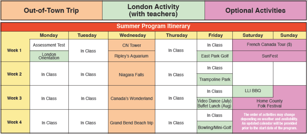 Summer Camp Schedule